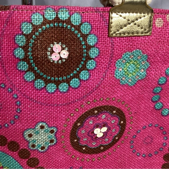 Old Navy Pink BOHO Sequin Circles Tote Bag with Rope Handles NWOT - Picture 10 of 11